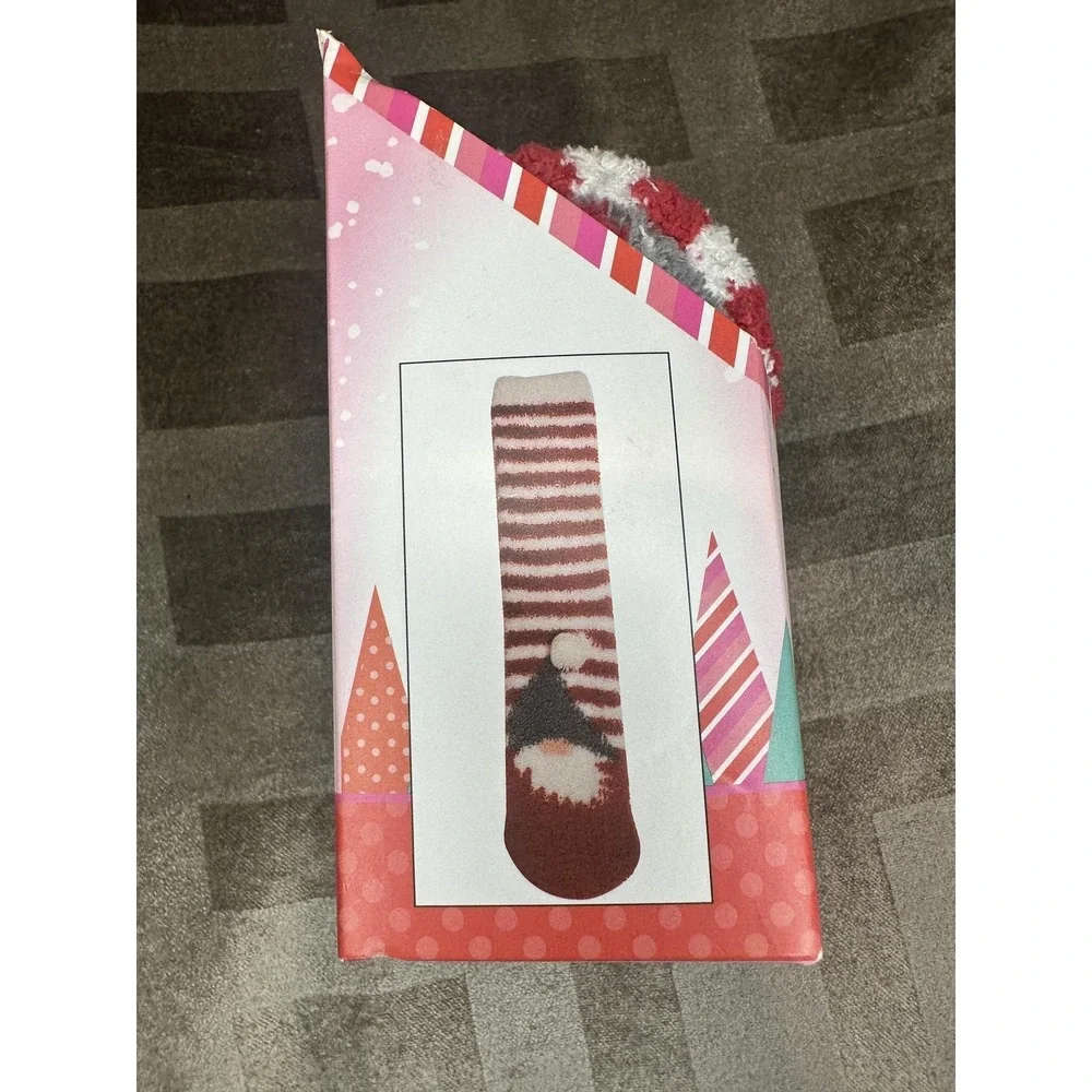 Totes Toasties Slipper Socks Womens One Size Red Gnome Super Soft Slip Resistant